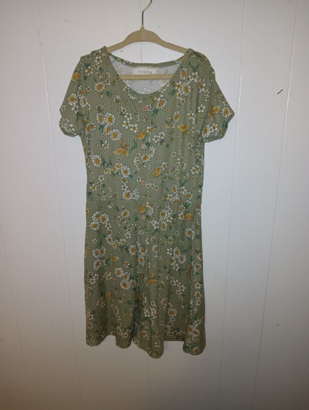 EUC Btween Girls Olive Green Floral Butterfly Casual Dress 8